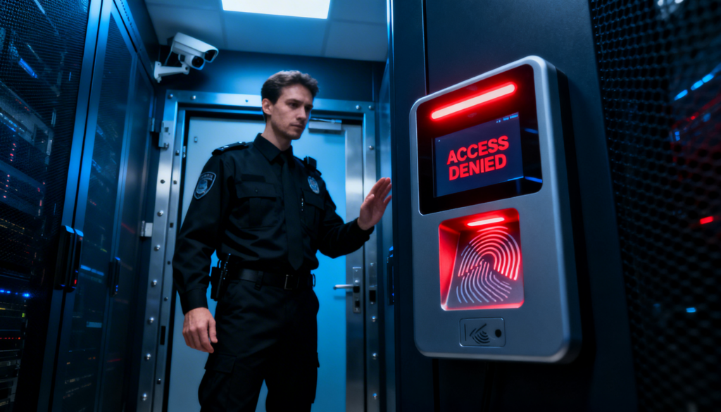 error de autenticación biométrica en puerta de data center con acceso denegado