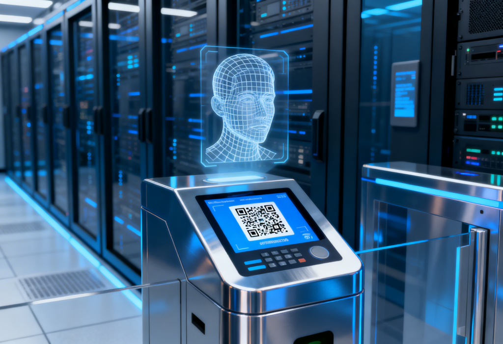 sistema de acceso con QR en centros de datos combinado con autenticación biométrica