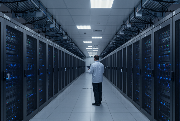Acceso de personal a racks en data center, ilustrando la importancia del control de identidad en la cuarta capa de seguridad
