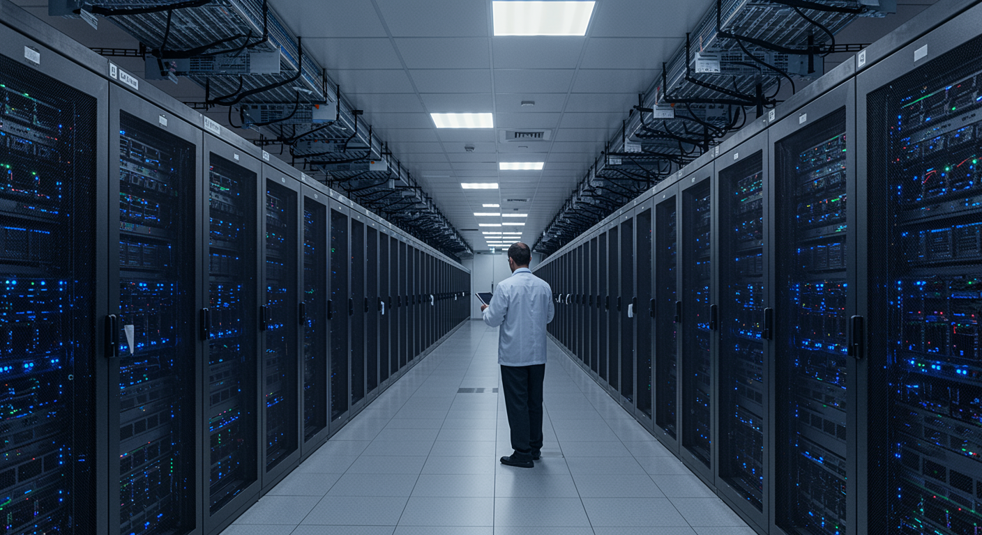 Acceso de personal a racks en data center, ilustrando la importancia del control de identidad en la cuarta capa de seguridad
