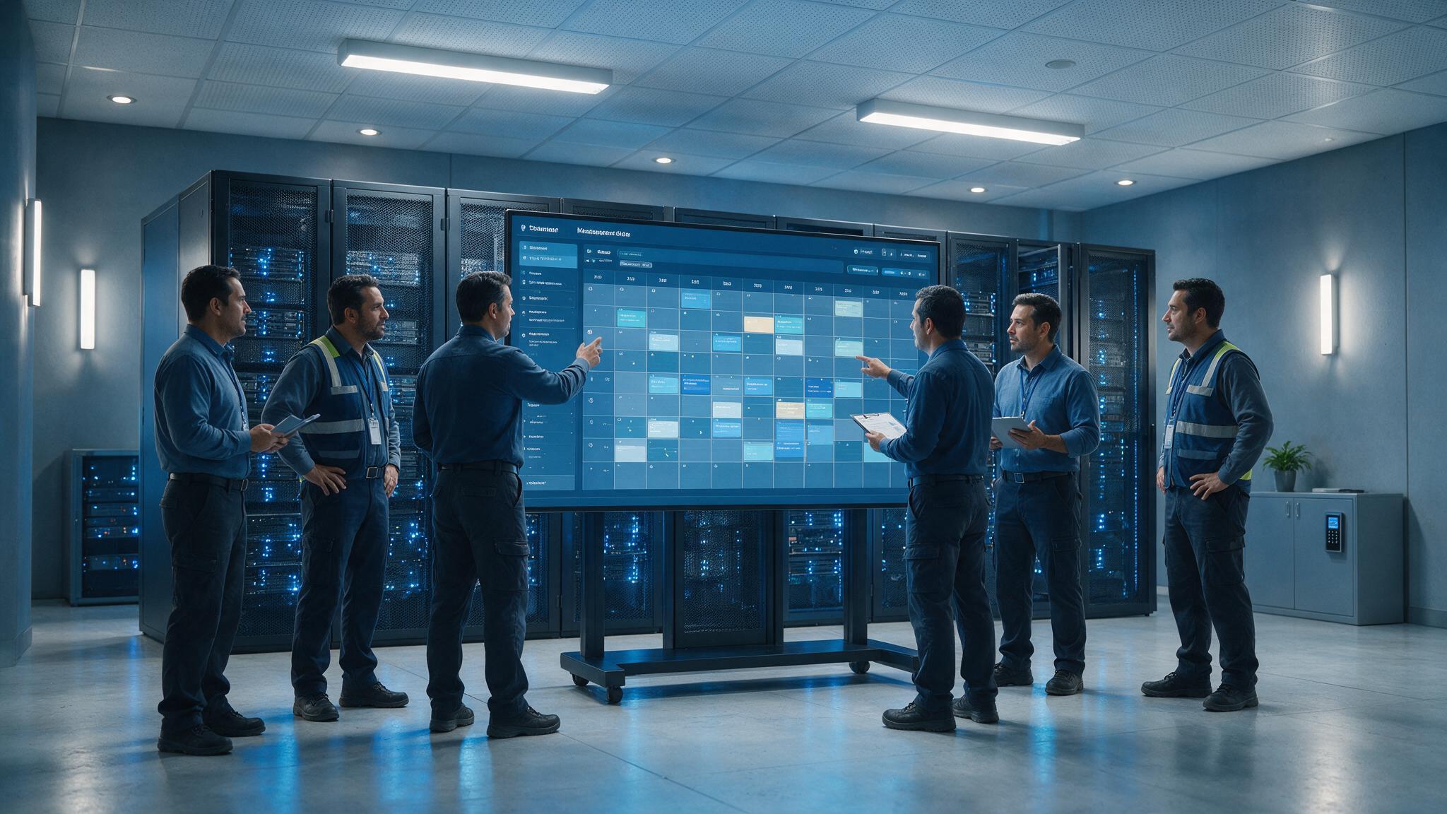 Equipo técnico planifica una ventana de mantenimiento en un data center